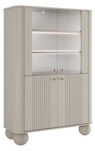 Vitrína Vesper 103 cm čtyřdveřová - kašmír / zlaté úchytky / kulaté nohy