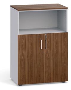 Kombinovaná kancelářská skříň PRIMO, 1087 x 800 x 420 mm, šedá / ořech