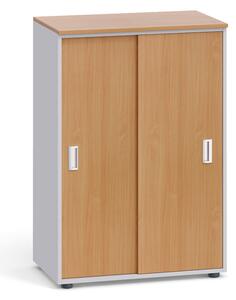 Kancelářská skříň zasouvací dveře PRIMO, 1087 x 800 x 420 mm, šedá / třešeň