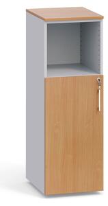 Úzká kombinovaná kancelářská skříň PRIMO, 1087 x 400 x 420 mm, šedá / buk