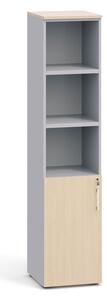 Kombinovaná kancelářská skříň PRIMO, dveře na 2 patra, 1781 x 400 x 420 mm, šedá / bříza