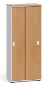 Kancelářská skříň s zasouvacími dveřmi, 1781x800x420 mm, šedá / buk