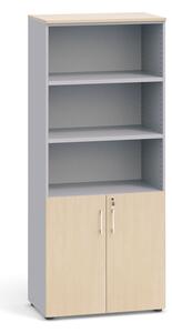 Kancelářská skříň, dveře na 2 patra, 1781x800x420 mm, šedá / bříza