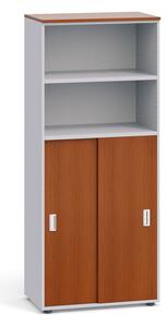 Kancelářská skříň, zasouvací dveře na 3 patra, 1781 x 800 x 420 mm, šedá / třešeň