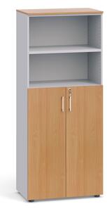 Kancelářská skříň, dveře na 3 patra, 1781 x 800 x 420 mm, šedá / buk