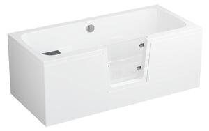 Vana s dvířky Polimat OVI 160x75 PRAVÁ s bílým čelním krycím panelem + vanový sifon automat s přepadem VABPS-ZU 70