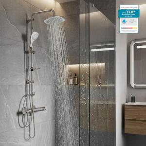 GROHE sprchová baterie Precision Flow, sprchový systém s dešťovou sprchou BELVIT, sprchová tyč, ruční sprcha a držák na mýdlo, 3 druhy proudu s bezpečnostní pojistkou