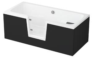 Vana s dvířky Polimat OVI 160x75 LEVÁ s černým čelním krycím panelem + vanový sifon automat s přepadem VABPS-ZU 70
