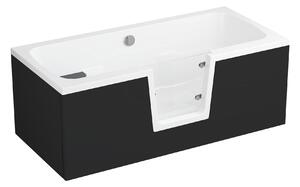 Vana s dvířky Polimat OVI 160x75 PRAVÁ s černým čelním krycím panelem + vanový sifon automat s přepadem VABPS-ZU 70