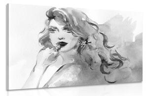 Obraz akvarelový ženský portrét v černobílém provedení