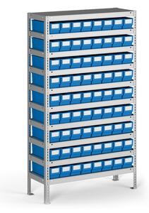 Regál s plastovými boxy ShelfBox, 1600 x 800 x 400 mm, 72x box B