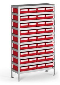 Regál s plastovými boxy ShelfBox, 1600 x 800 x 400 mm, 36x box E