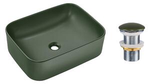 Comad Keramické umyvadlo na desku Kama 50x38,5 zelená + výpusť Click-Clack zelená