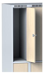 Šatní skříňka na soklu s úložnými boxy, 6 boxů 300 mm, laminované dveře ořech, otočný zámek