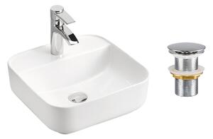 Comad Keramické umyvadlo na desku Magic 40x40 bílé + výpusť Click-Clack, chrom