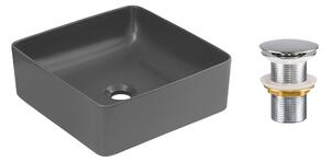 Comad Keramické umyvadlo na desku Slim 37x37 šedé + výpusť Click-Clack, chrom