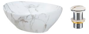 Comad Keramické umyvadlo na desku Pati 40x33 bílý mramor + výpusť Click-Clack bílý mramor