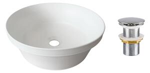 Comad Keramické umyvadlo na desku Mada 40x40 bílé + výpusť Click-Clack, chrom