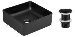 Comad Keramické umyvadlo na desku UM-SLIM 40 černé 37x37 + výpusť Click-Clack, černá