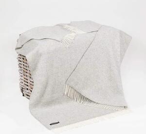 Deka XXL Merino vlna / kašmír Pale Grey & Cream Herringbone 220 x 136 cm John Hanly