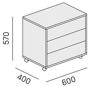 Pojízdná skříňka na kolečkách LAYERS, krátká, 3 zásuvky, 600 x 400 x 575 mm, bílá