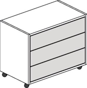 Pojízdná skříňka na kolečkách LAYERS, krátká, 3 zásuvky, 600 x 400 x 575 mm, bílá / šedá