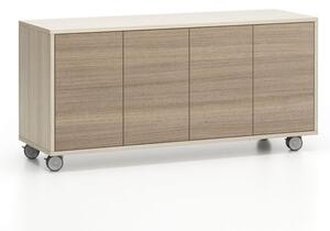PLAN Pojízdná skříňka na kolečkách s dveřmi LAYERS, dlouhá, 1200 x 400 x 575 mm, dub přírodní / dub mořený