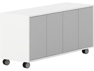 Pojízdná skříňka na kolečkách s dveřmi LAYERS, dlouhá, 1200 x 400 x 575 mm, bílá / šedá
