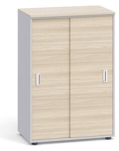 Kancelářská skříň se zasouvacími dveřmi PRIMO, 1087 x 800 x 420 mm, bílá/dub přírodní