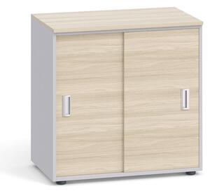 Kancelářská skříň se zasouvacími dveřmi PRIMO, 740 x 800 x 420 mm, bílá/dub přírodní