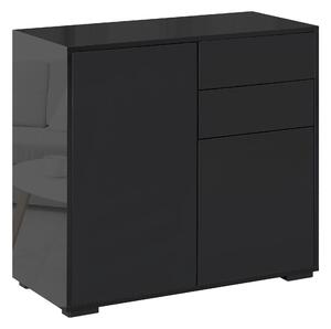 HOMCOM Skříňka se 2 šuplíky a 2 dvířky, Design s Otvorením Pushem, Skříňka se 2 Šuplíky a 2 Dvířky pro Domov a Kancelář, 79x36x74cm, Matná Černá | Aos