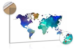 Obraz na korku barevná mapa světa v akvarelovém provedení