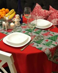 Vánoční běhoun na stůl barevné vánoční symboly na šedém podkladu 35x110 CM Textil | Bytový textil | Běhouny na stůl