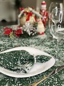 Vánoční látkový ubrousek 35x35 CM bílé větvičky / vločky na zeleném podkladu Textil | Vánoční textil | Látkové ubrousky