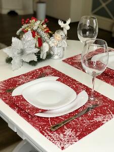 Vánoční prostírání na stůl 30x45 CM bílé větvičky / vločky na červeném podkladu Textil | Vánoční textil | Prostírání na stoly
