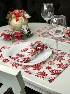 Vánoční prostírání na stůl 30x45 CM červené sněhové vločky na bílém podkladu skladem