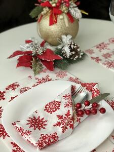 Vánoční látkový ubrousek 35x35 CM červené sněhové vločky na bílém podkladu Textil | Vánoční textil | Látkové ubrousky