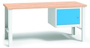 Pracovní stůl do dílny WL se závěsnou skříňkou na nářadí, buková spárovka, pevné kovové nohy, 1700 mm