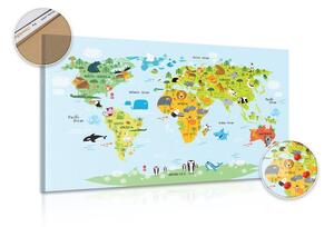 Obraz na korku dětská mapa světa se zvířátky