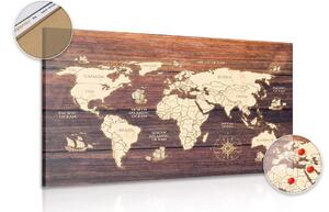 Obraz na korku mapa na dřevě
