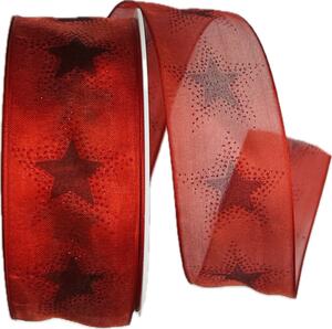 Vánoční stuha organzová ORGANDY STARDUST červená 40mm x 20m (9,-Kč/m)