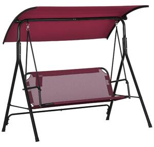 Zahradní houpačka Outsunny pro 3 osoby s nastavitelnou sluneční clonou, prodyšným potahem a kovovým rámem, nosnost do 240 kg, 172x110x153 cm, vínová č