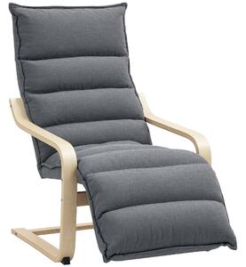 HOMCOM tmavě šedé dřevěné relaxační křeslo s sametovým potahem, nastavitelná opěrka na nohy, moderní design pro obývací pokoj a lounge | Aosom