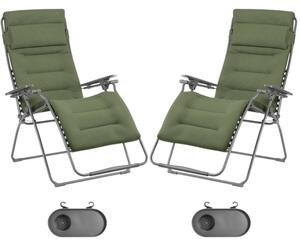 Zvýhodněná sada: 2× Relaxační křeslo Lafuma FUTURA XL BeComfort zelená Olive + 2× držák nápojů ZDARMA