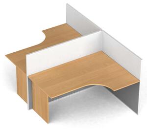Rohový kancelářský pracovní stůl PRIMO s paravany, tvar T, magnetická tabule, 2 místa, třešeň