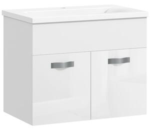 Kleankin Závěsná Koupelnová Skříňka se Dřezem, 2 Dveře s Tichým Zavíráním, 61x40x50cm, Lesklá Bílá | Aosom