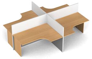 Rohový kancelářský pracovní stůl PRIMO s paravanem, otevřená, magnetická tabule, 4 místa, třešeň