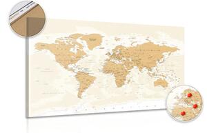 Obraz na korku mapa světa s vintage nádechem