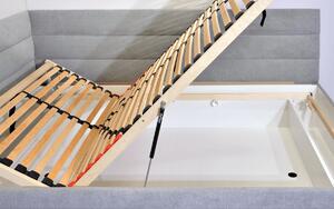 Rohová čalouněná postel Niobe, s úložným prostorem, 140x200 cm