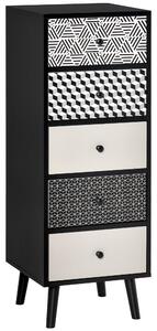 HOMCOM Komoda s geometrickým vzorem, 5 zásuvek, moderní nábytek do ložnice a předsíně, 40x40x111,5cm Černá Šedá | Aosom